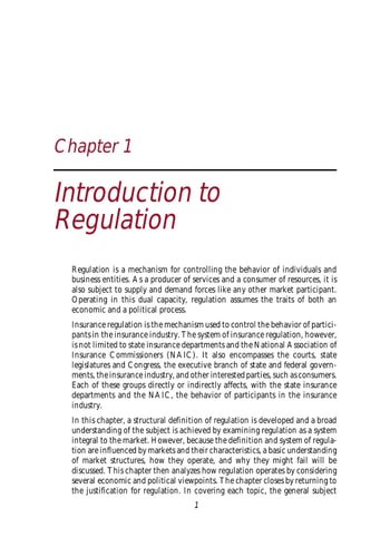 The regulation of insurance