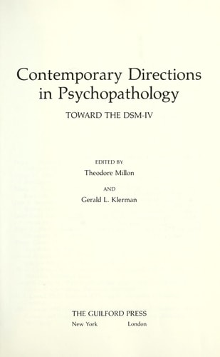 Out of Print Contemporary Directions in Psychopathology Toward the DSM-IV