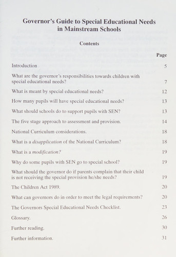 Governor's Guide to Special Educational Needs in Mainstream Schools