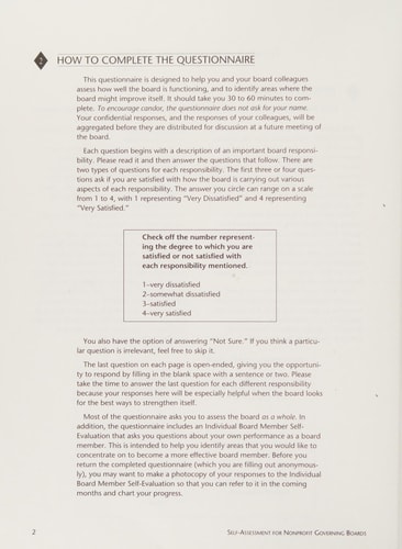 Self-assessment for Nonprofit Governing Boards Questionnaire for Board Members