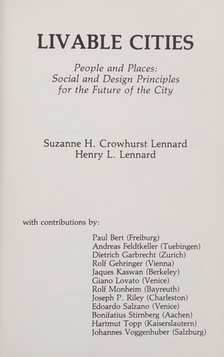 Livable Cities People and Places : Social and Design Principles for the Future of the City