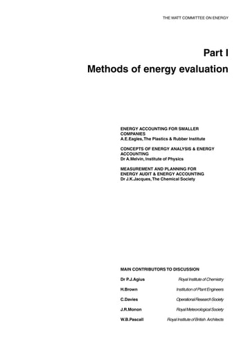 Evaluation of Energy Use Watt Committee report number 6