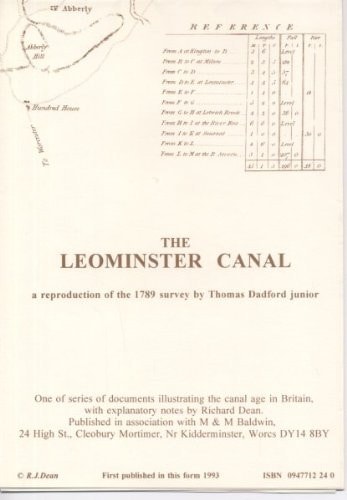 The Leominster Canal A Reproduction of the 1789 Survey by Thomas Dadford Junior
