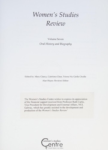Women's Studies Review Oral history and biography
