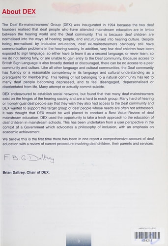 Deaf Toolkit: Best Value Review of Deaf Children in Education, from Users' Perspective