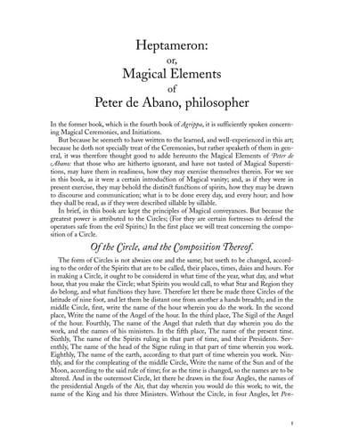 Heptameron Or, Magical Elements of Peter Abano [with] the Arbatel of Magick