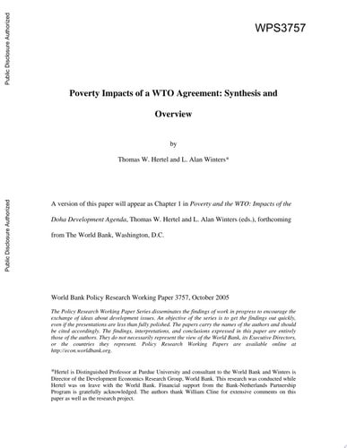 Poverty Impacts of a Wto Agreement: Synthesis and Overview