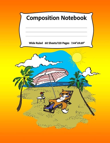 Composition Notebook Blank Wide Ruled, 60 Sheets/120 Pages, 7. 44 X 9. 69 Fox at the Beach on the Cover Page