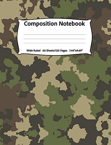 Composition Notebook Wide Ruled, 60 Sheets/120 Pages, 7. 44 X 9. 69 Green Military Camouflage