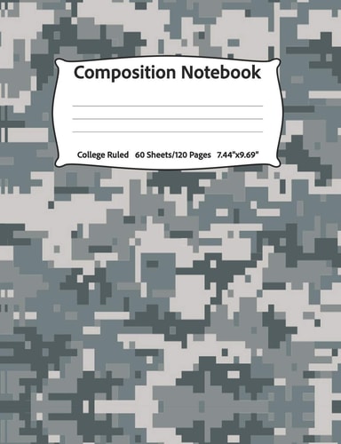 Composition Notebook College Ruled, 60 Sheets/120 Pages, 7. 44 X 9. 69 Digital Green Military Camouflage
