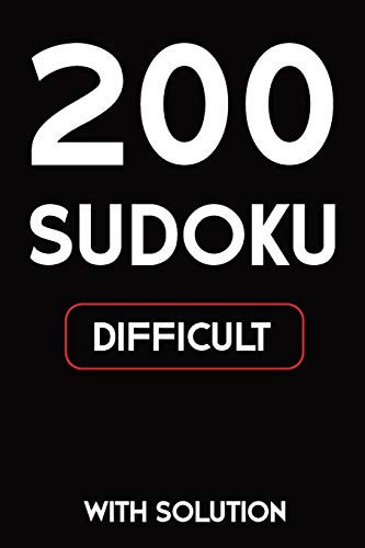 200 Sudoku Difficult with Solution 9x9, Puzzle Book, 2 Puzzles Per Page