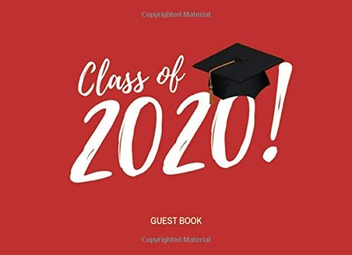Class of 2020 Guest Book Red White Grad Cap Graduation Message Book