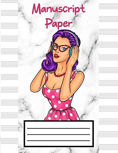 Manuscript Paper Music Sheet Paper, Staff Paper, Musicians Notebook - Perfect for Learning (100 Pages, 12 Staves Per Page) Unique White Marble Pink Dress Women Cover