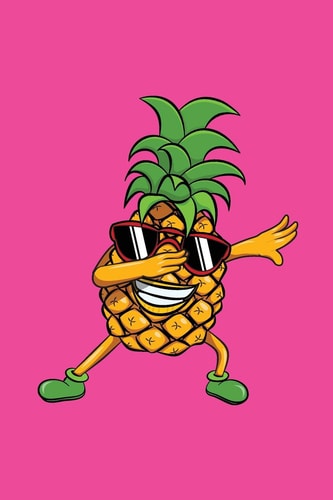 Dabbing Pineapple Journal Blank Lined Pineapple Notebook + Date Section Pink Cover with Dabbing Pineapple Wearing Sunglasses