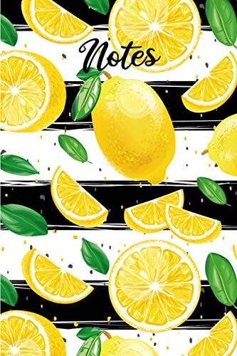 Notes Lemons Pattern and Black and White Striped Notebook