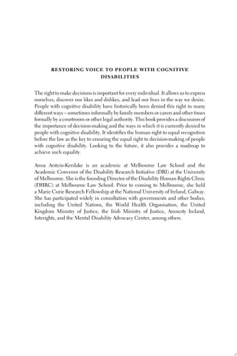Restoring Voice to People with Cognitive Disabilities Realizing the Right to Equal Recognition before the Law