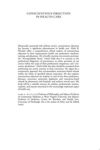 Conscientious Objection in Health Care An Ethical Analysis