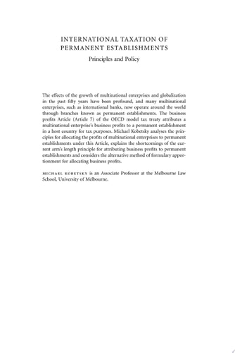 International Taxation of Permanent Establishments Principles and Policy