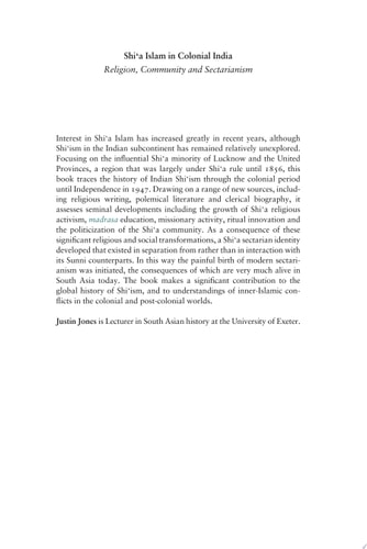 Shi'a Islam in Colonial India Religion, Community and Sectarianism
