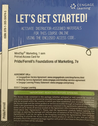 MindTap Marketing, 1 term (6 months) Printed Access Card for Pride/Ferrell's Foundations of Marketing, 7th