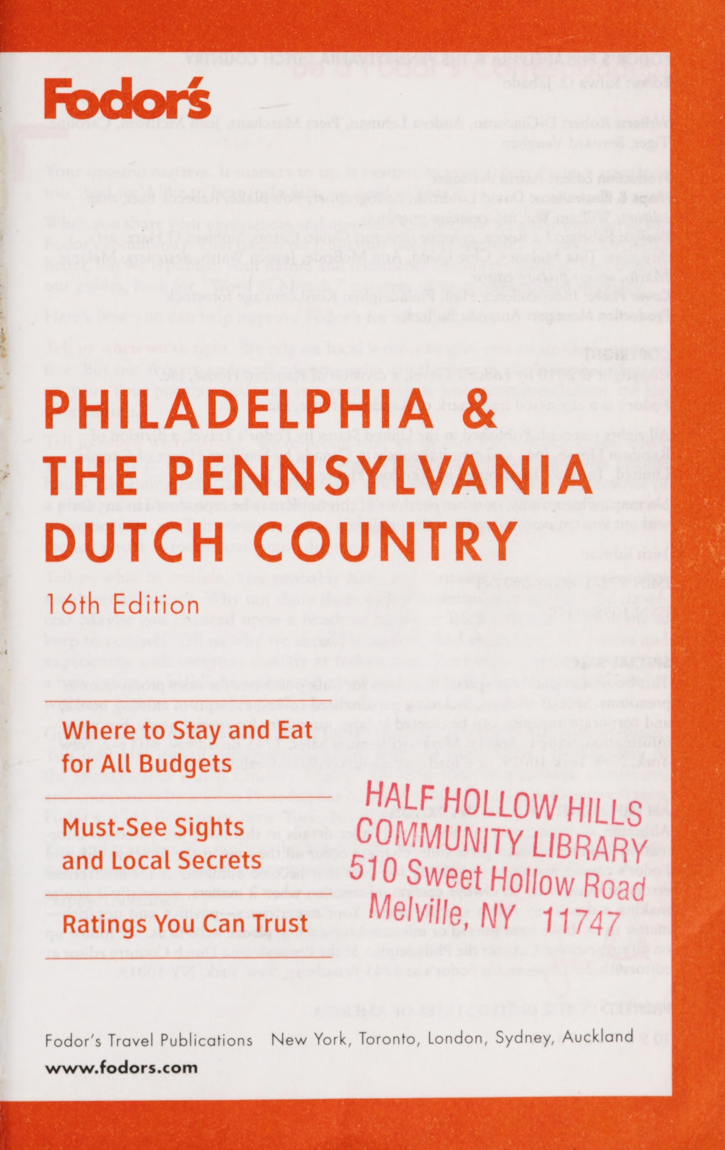 Fodor's 2010 Philadelphia & the Pennsylvania Dutch Country
