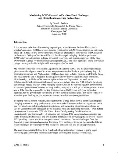 Maximizing DoD's Potential to Face New Fiscal Challenges and Strengthen Interagency Partnerships