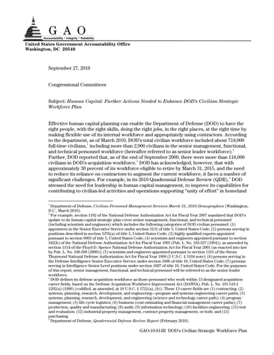 Human Capital Further Actions Needed to Enhance DoD's Civilian Strategic Workforce Plan