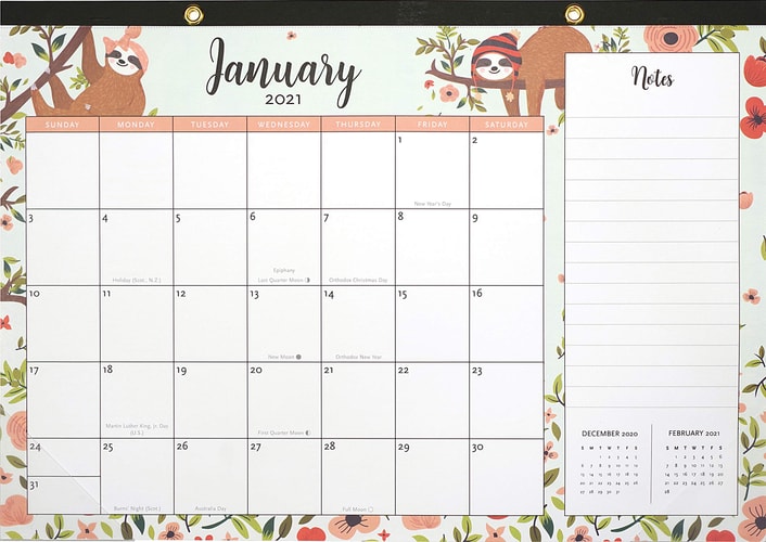 2021 Sloths Desk Calendar Pad