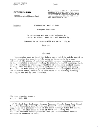 Forced Savings and Repressed Inflation in the Soviet Union Some Empirical Results