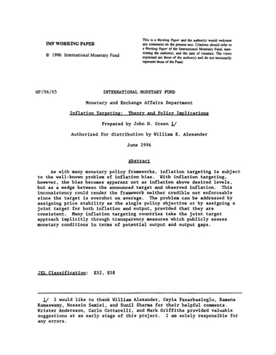 Inflation Targeting Theory and Policy Implications