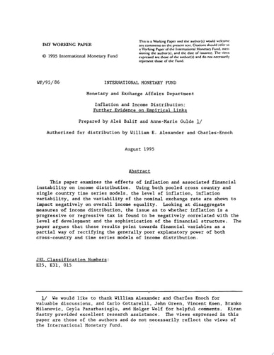 Inflation and Income Distribution Further Evidenceon Empirical Links