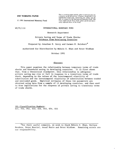 Private Saving and Terms of Trade Shocks Evidence From Developing Countries