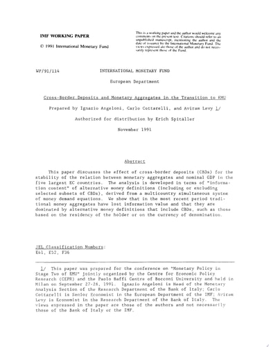 Cross-Border Deposits and Monetary Aggregates in the Transition to EMU