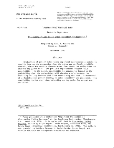 Evaluating Policy Rules Under Imperfect Credibility