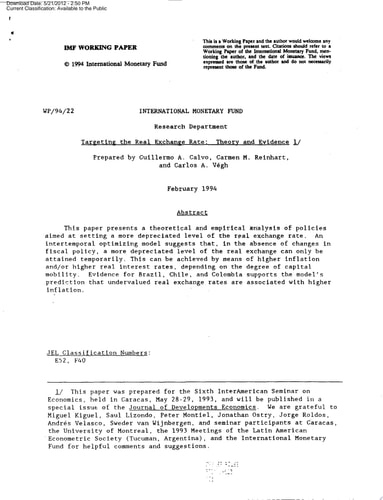 Targeting the Real Exchange Rate Theory and Evidence