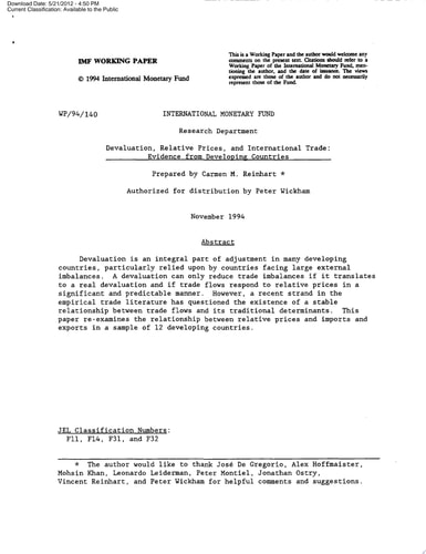 Devaluation, Relative Prices, and International Trade Evidence From Developing Countries