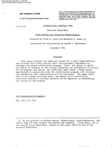 Trade Reform and Inflation Stabilization