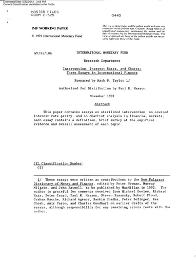 Intervention, Interest Rates, and Charts Three Essays in International Finance