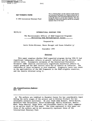 The Macroeconomic Effects of ESAF-Supported Programs Revisiting Some Methodological Issues