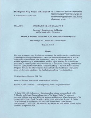 Inflation, Credibility, and the Role of the International Monetary Fund