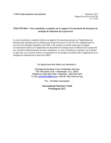 Côte d’Ivoire Note consultative conjointe sur le rapport d’avancement du document de stratégie de réduction de la pauvreté