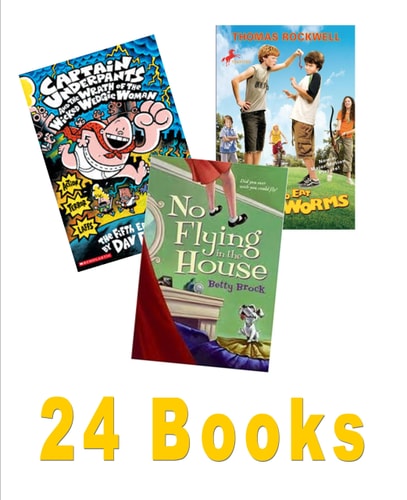 Classroom Library: Goosebumps, Night of the Living Dummy; Nasty, Stinky Sneakers; How to Eat Fried Worms; Captain Underpants; Runt; Box Car Children; the Family Under the Bridge (24 Books / 18 Titles)