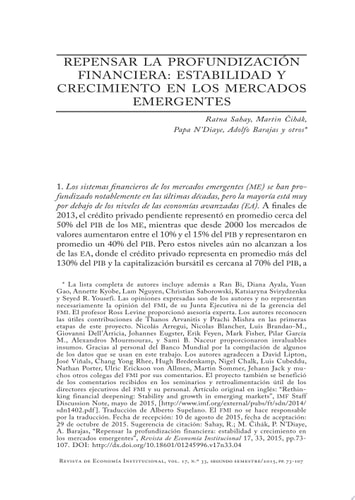 Reconsiderando la profundización financiera Estabilidad y crecimiento en los mercados emergentes