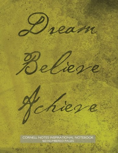 Cornell Notes Inspirational Notebook 160 Numbered Pages Dream, Believe, Achieve Notebook for Cornell Notes with Moss Green Grunge Paper Cover - 8.5"x11" Ideal for Studying, Includes Guide to Effective Studying and Learning