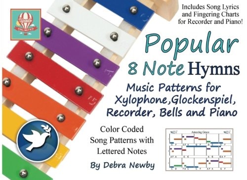 Popular 8 Note Hymns Music Patterns for Xylophone, Glockenspiel, Recorder, Bells and Piano