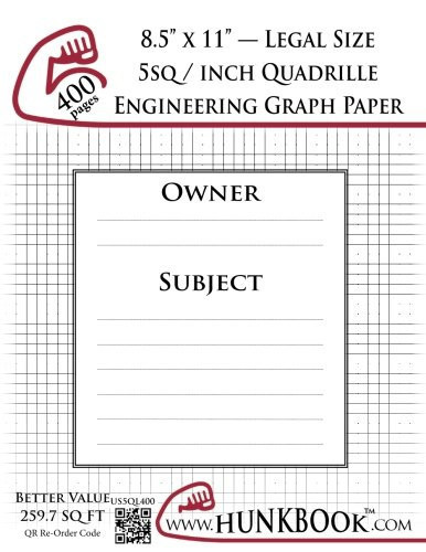 Engineering Graph Paper (400pages/White) 5Sq/Inch (1/5 ) Quadrille - Legal Size