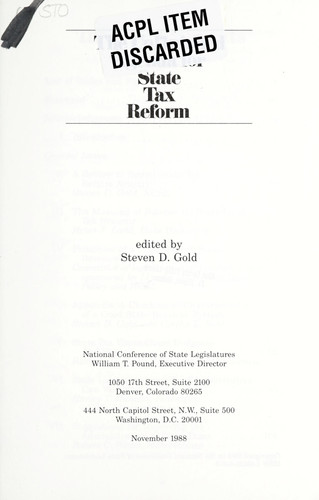 Unfinished Agenda for State Tax Reform