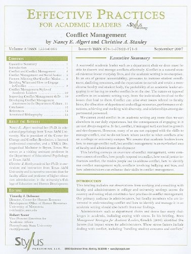 Effective Practices for Academic Leaders, Volume 2 Issue 9 Conflict Management