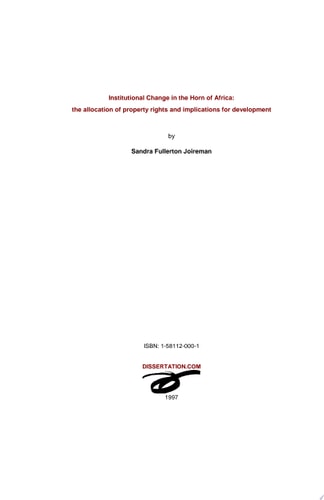 Institutional Change in the Horn of Africa The Allocation of Property Rights and Implications for Development