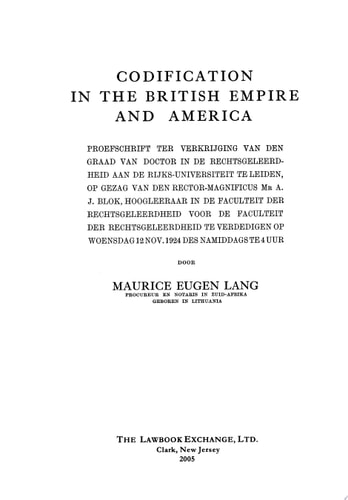 Codification in the British Empire and America